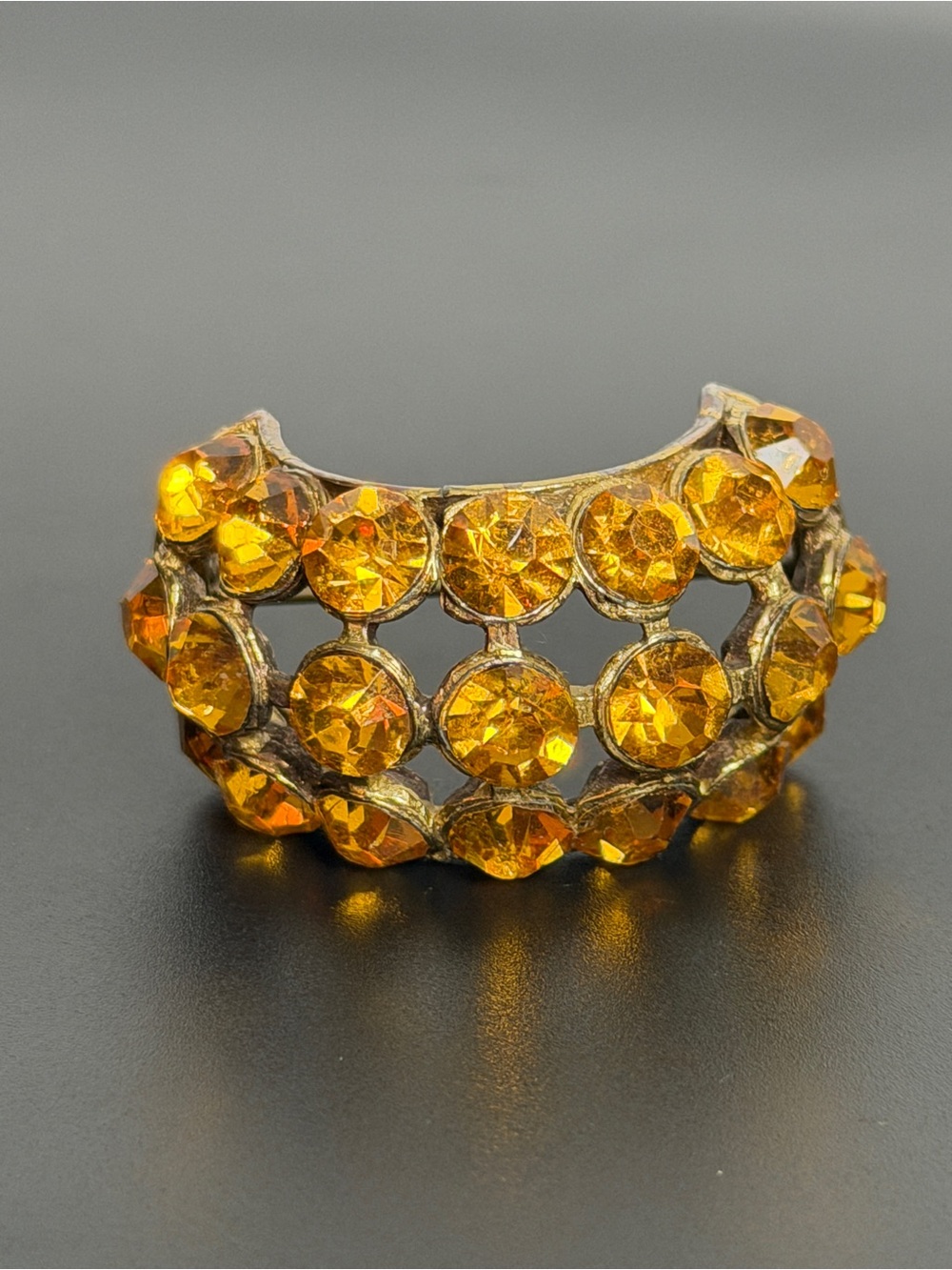 Vintage Gold-Tone Amber Crystal Dome brooch pin  - Women Jewelry